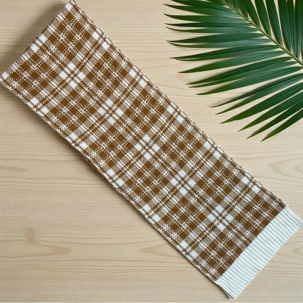Timberland Plaid Knit Scarf – Tan Caramel & Cream – OS - Picture 3 of 10